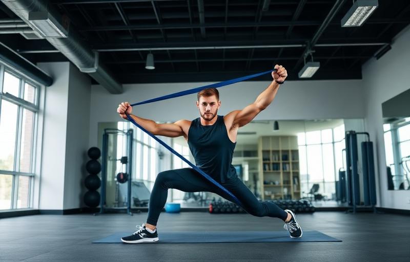 Athlete doing mobility exercises with resistance band in London gym